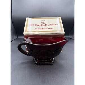 Vint Avon 1876 Cape Cod Collection Ruby Red Footed Sauce/Gravy Bowl